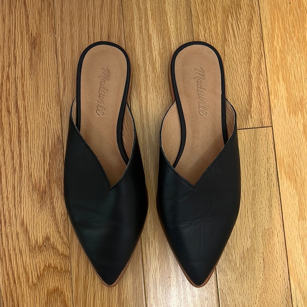Madewell Black Leather Slides Mules Size 7
